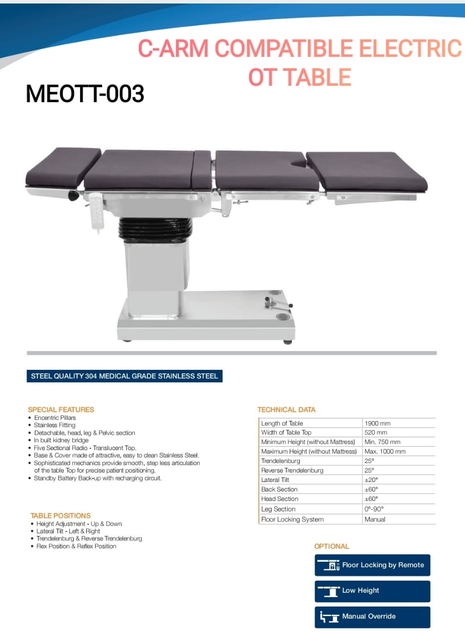C-ARM COMPATIBLE ELECTRIC OT TABLE